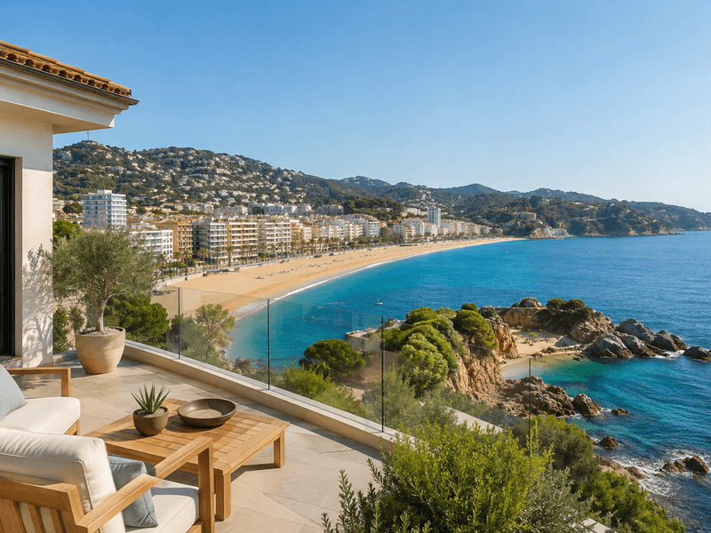 Terraza de una vivienda con vistas al mar y a la costa de Lloret de Mar, Costa Brava